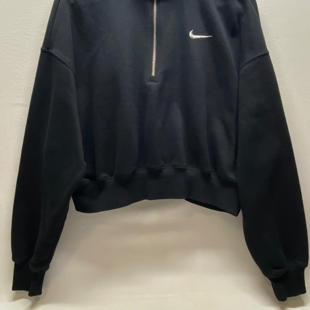 Nike Cropped 1/2 Zip Fleece Women's Large Black Logo Activewear Sweatshirt READ - Picture 3 of 12